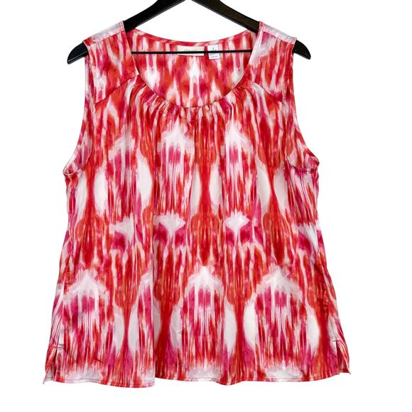 Chico’s Ikat Red Pink SL Blouse - Size 3 XL 16 - Picture 1 of 7